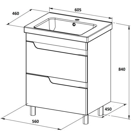 Тумба с раковиной Orange TOPLINE-Milano TM60-02+RA 60х50 напольная цвет белый