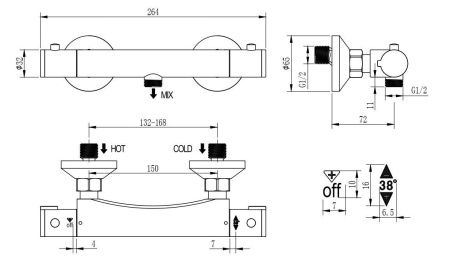 Смеситель для ванны и душа Voda T1080V настенный хром