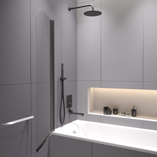 Душевая шторка на ванну RGW Screens 411110908-14 80х150 стекло прозрачное профиль черный ориентация универсальная - фото 3