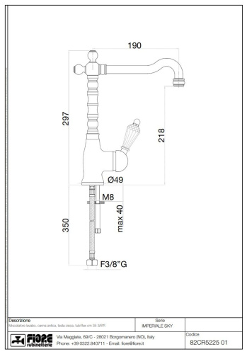 Смеситель Fiore Imperiale Sky 82CR5225 на раковину хром - фото 2