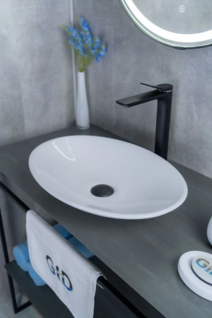 Раковина керамическая Gid Lago 51110 50х40 накладная цвет белый без отверстий под смеситель