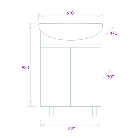 Тумба под раковину Onika Милтон 106147 59х30х68 напольная