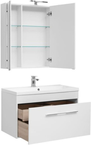 Комплект мебели: тумба с раковиной + зеркало-шкаф Aquanet Августа 00287676 100х48х140 подвесной - фото 2