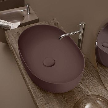 Раковина из сантехнического фарфора Kerasan Nolita 534375 60х40 накладная цвет коричневый без отверстий под смеситель