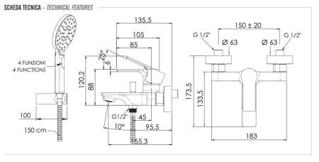 Смеситель для ванны Remer Energy EY02 настенный хром