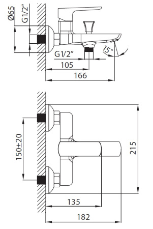Смеситель для ванны Creavit SP2500 настенный хром