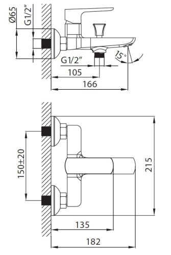 Смеситель для ванны Creavit SP2500 настенный хром - фото 2