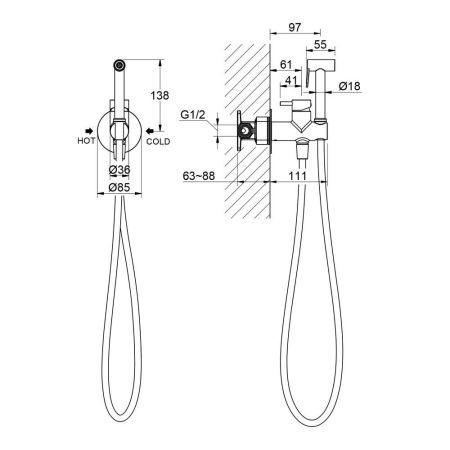 Смеситель с гигиеническим душем Timo Saona 2337/19SM встраиваемый в стену розовое золото