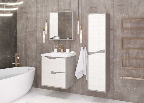 Тумба под раковину Onika Брендон 106138 60х40 подвесная цвет белый/бежевый - фото 5