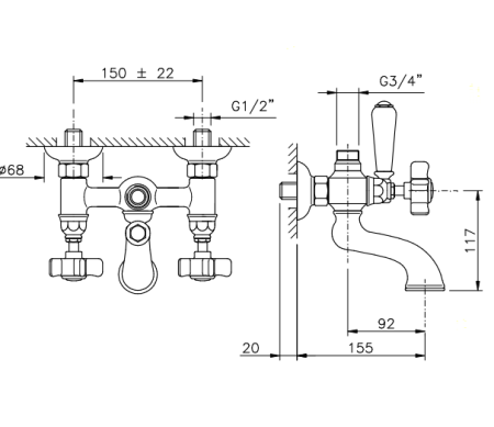 Смеситель для ванны Nicolazzi Dames Anglaises 1400CR18 настенный хром