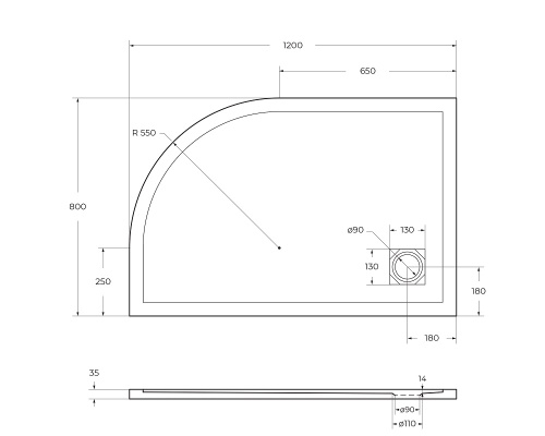 Душевой поддон BelBagno UNO TRAY-MR-UNO-RH-120/80-550-35-W-L-NO 120х80 искусственный мрамор белый - фото 4