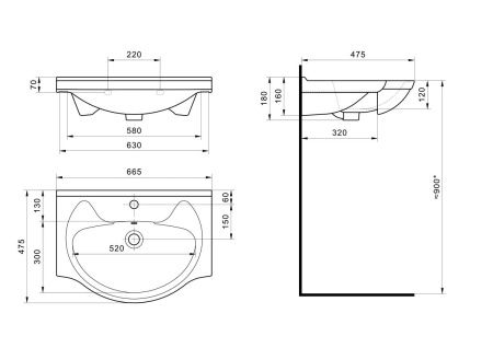 Раковина из сантехнического фарфора Santek Байкал WH109651 70х50 накладная цвет белый