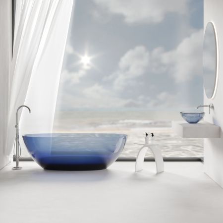 Раковина из полиэфирной смолы Abber Kristall AT2802Saphir 50х40 накладная цвет синий без отверстий под смеситель