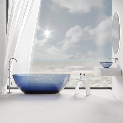 Раковина из полиэфирной смолы ABBER Kristall AT2802Saphir 50х35 накладная цвет синий без отверстий под смеситель - фото 3