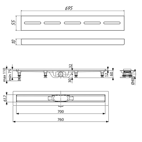 Душевой лоток Timo Eco SP10700-SG10700 в пол - фото 2