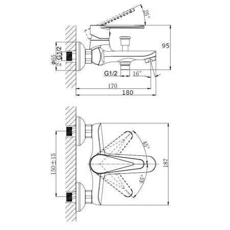 Смеситель для ванны Rush Denis DN0335-44 настенный хром