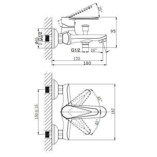 Смеситель для ванны Rush Denis DN0335-44 настенный хром - фото 2