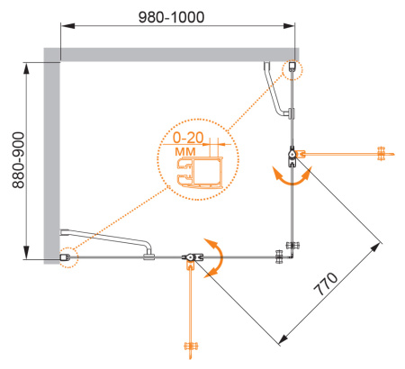 Душевой уголок Cezares ELENA ELENA-W-AH-2-100/90-P-Cr-L 100х90 стекло рифленое профиль хром глянцевый без поддона