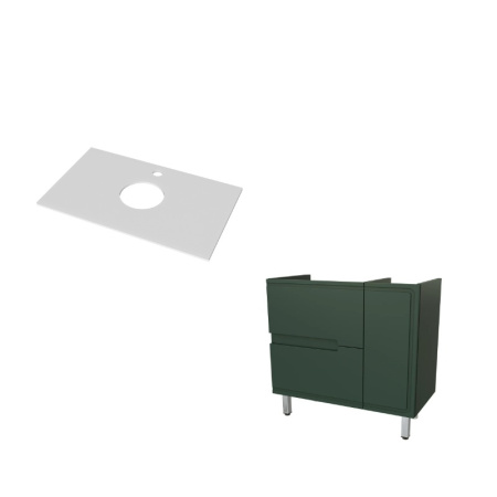 Тумба под раковину Taliente Cevia 89 см TA-MBC-90PR(L)-grigio verde подвесная, зеленая + Столешница Taliente Olejio 100 см TA-MB-ST100-blanco белая (без раковины)