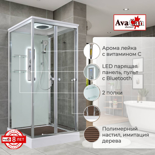 Душевая кабина AvaCan V V2090LED 90х90 квадратная с крышей ориентация универсальная - фото 2 Душевая кабина AvaCan V V2090LED 90х90 квадратная с крышей ориентация универсальная - фото 2