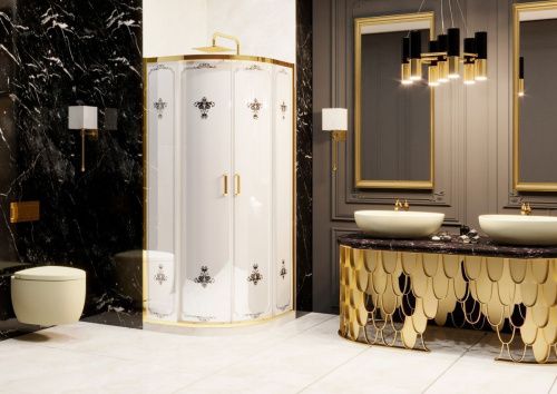 Душевой уголок Ambassador Royal 18015305 100х100 стекло с рисунком профиль золото без поддона - фото 2