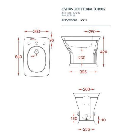 Биде напольное Artceram CIVITAS CIB002 01 00 цвет белый