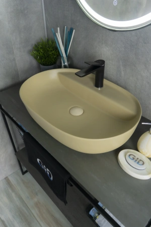 Раковина керамическая Gid Lago 53343 60х40 накладная цвет коричневый 1 отверстие под смеситель