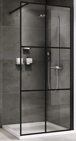 Душевая перегородка Abber Immer Offen AG62090B 90х200 стекло прозрачное профиль черный