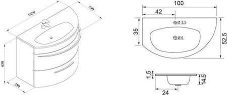 Тумба с раковиной De Aqua Эскалада 00186739 100х50 подвесная цвет белый