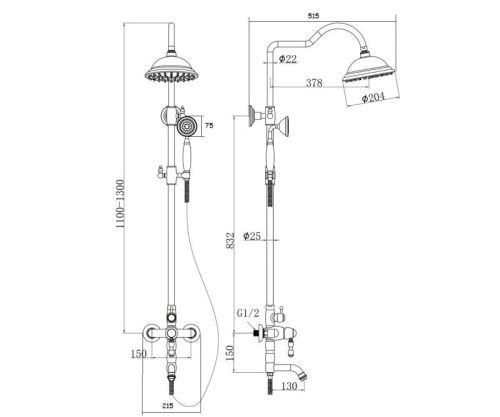 Душевая стойка Bronze de Luxe 1919CR настенная цвет хром - фото 3