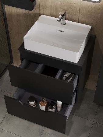 Тумба с раковиной Orange Line Li-60TubMDF+B04-500W 60х50 подвесная цвет черный