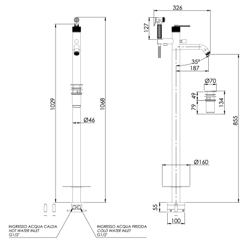 Смеситель для ванны Daniel Brooklyn BY678DP напольный брашированное золото - фото 2