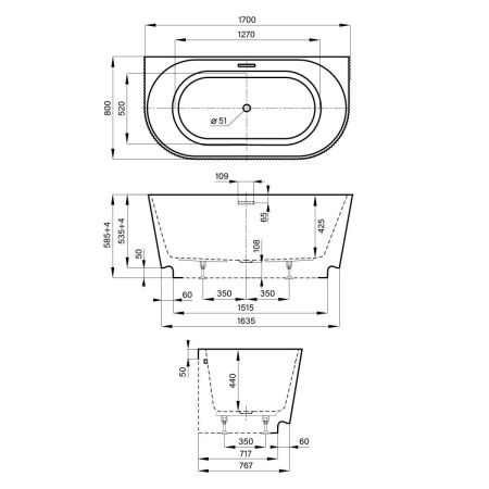 Ванна акриловая Wellsee Festive Fox 287302000 170х80 пристенная асимметричная с ножками