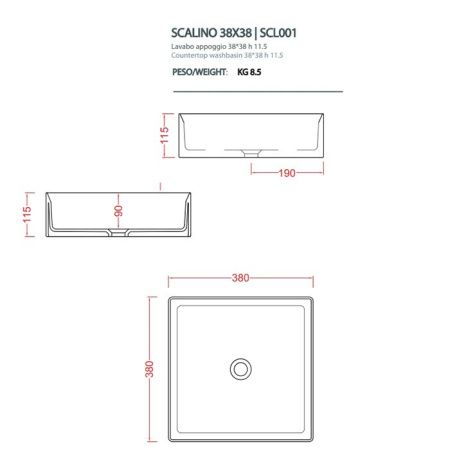 Раковина керамическая Artceram Scalino SCL001 01 00 40х40 накладная цвет белый без отверстий под смеситель