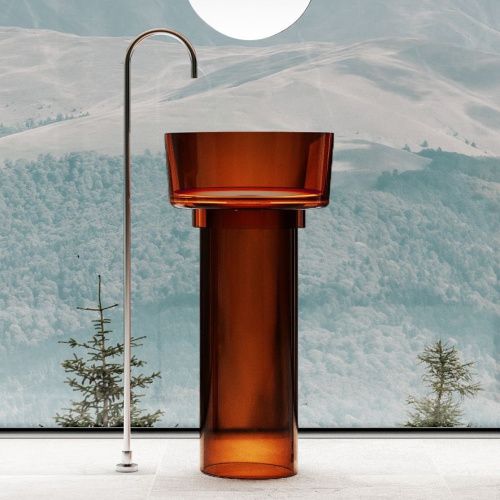 Раковина из полиэфирной смолы Abber KRISTALL AT2702Opal 50х50 напольная цвет коричневый без отверстий под смеситель