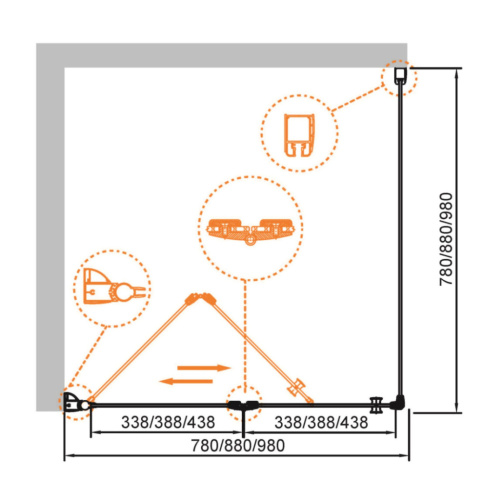 Душевой уголок Cezares ELENA ELENA-W-AS-1-90-C-Cr 90х90 стекло прозрачное профиль хром глянцевый без поддона - фото 3