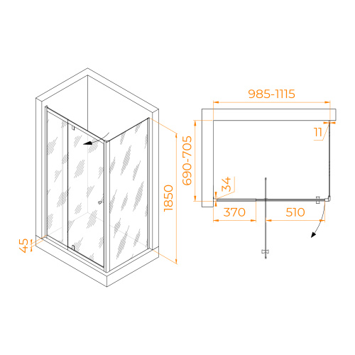 Душевой уголок RGW Passage 41084407-014 100х70 стекло прозрачное профиль черный без поддона - фото 2