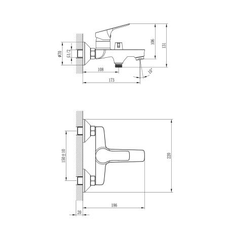 Смеситель для ванны Rossinka RS29 RS29-31 настенный хром