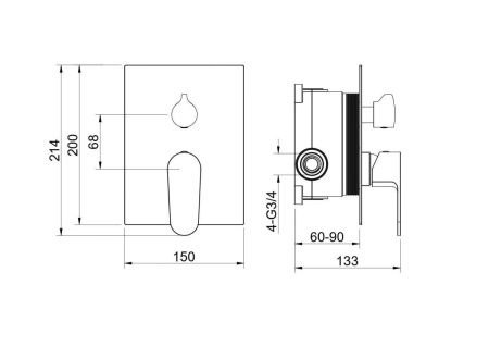 Смеситель для ванны Aquatek ОБЕРОН AQ1246CR встраиваемый в стену хром