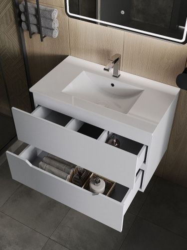 Тумба с раковиной Orange Line Li-80Tuw+Ra 80х50 подвесная цвет белый - фото 3