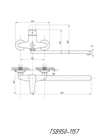 Cмеситель для ванны и душа TSARSBERG TSB-950-1157 настенный хром