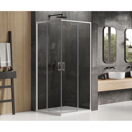 Душевой уголок New Trendy PRIME Chrome D-0300A/D-0295A 110х80 стекло прозрачное профиль хром без поддона