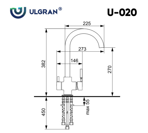 Смеситель для кухни Ulgran Classic U-020-304 на раковину нержавеющая сталь без термостата - фото 2