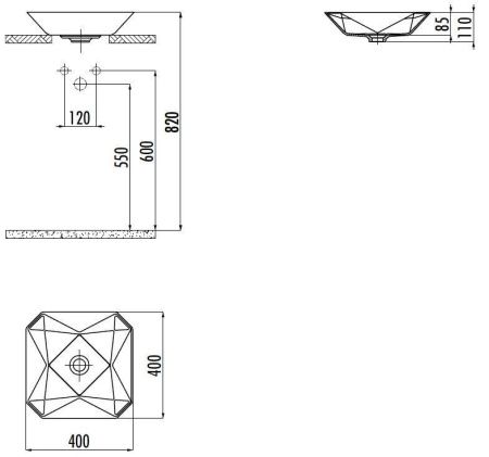 Раковина из сантехнического фарфора Creavit Ruby RB040-00MB42E-0000 40х40 накладная цвет белый