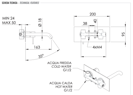 Смеситель для раковины Remer X Style X15Q встраиваемый в стену хром