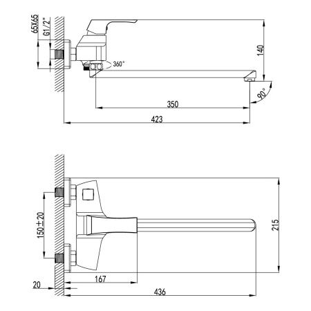 Смеситель для ванны LeMark Unit LM4517C настенный хром