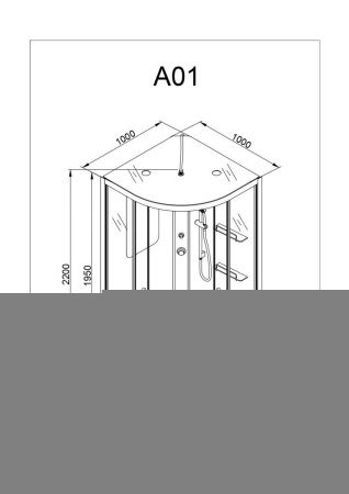 Душевая кабина AvaCan A01LED+GM 100х100 четверть круга с крышей ориентация универсальная