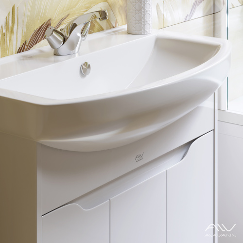Тумба с раковиной Alavann Crystal 75 ALV0953000 напольная белая с полками - фото 4
