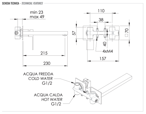 Смеситель для раковины Remer Q-Design QD15PL встраиваемый в стену хром - фото 2