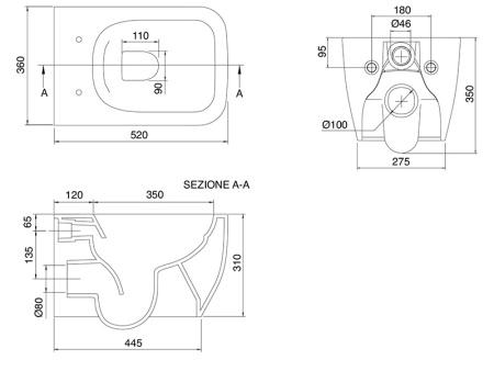 Чаша унитаза подвесная Scarabeo Teorema 2.0 5126TW цвет белый глянцевый без сиденья безободковая смыв торнадо